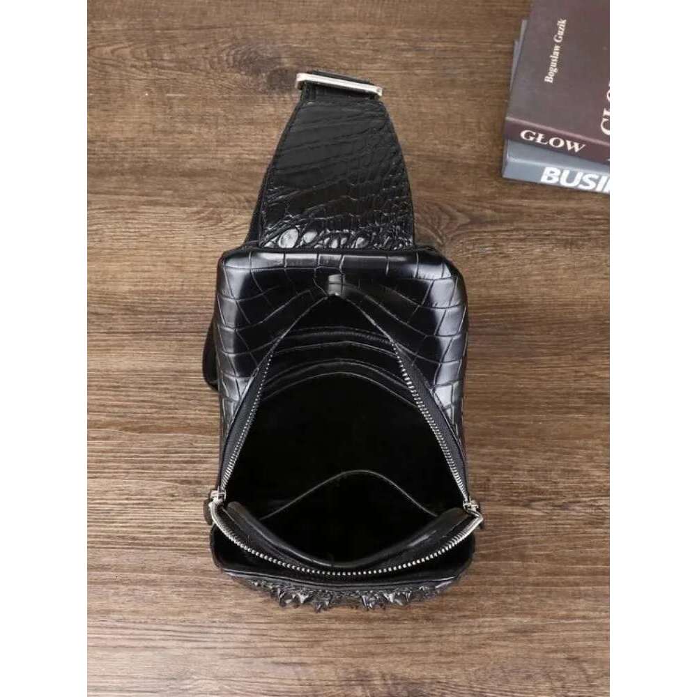 Quality Mens Crocodile Skin Genuine Leather Fashion Designer Casual Chest High Street Single Shoulder Crossbody Bag