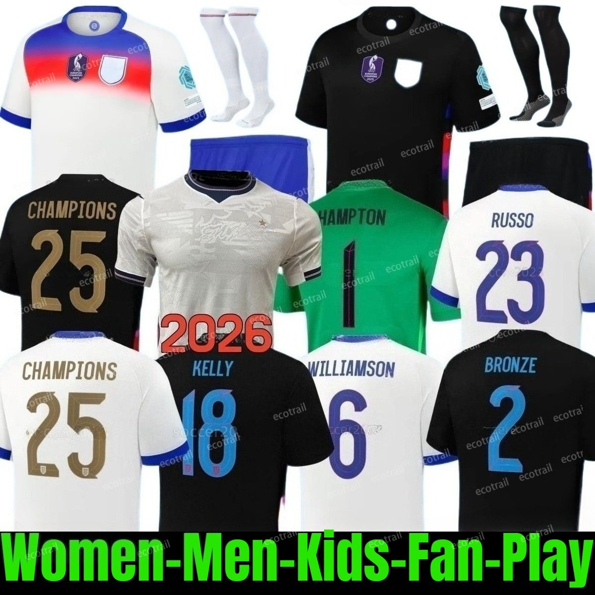 2025 England football shirt Williamson Soccer Jersey Russo Bronze FODEN Saka Toone KANE RICE FODEN 2026 National Team Home White Away Men Kid Women Men Kids Kit