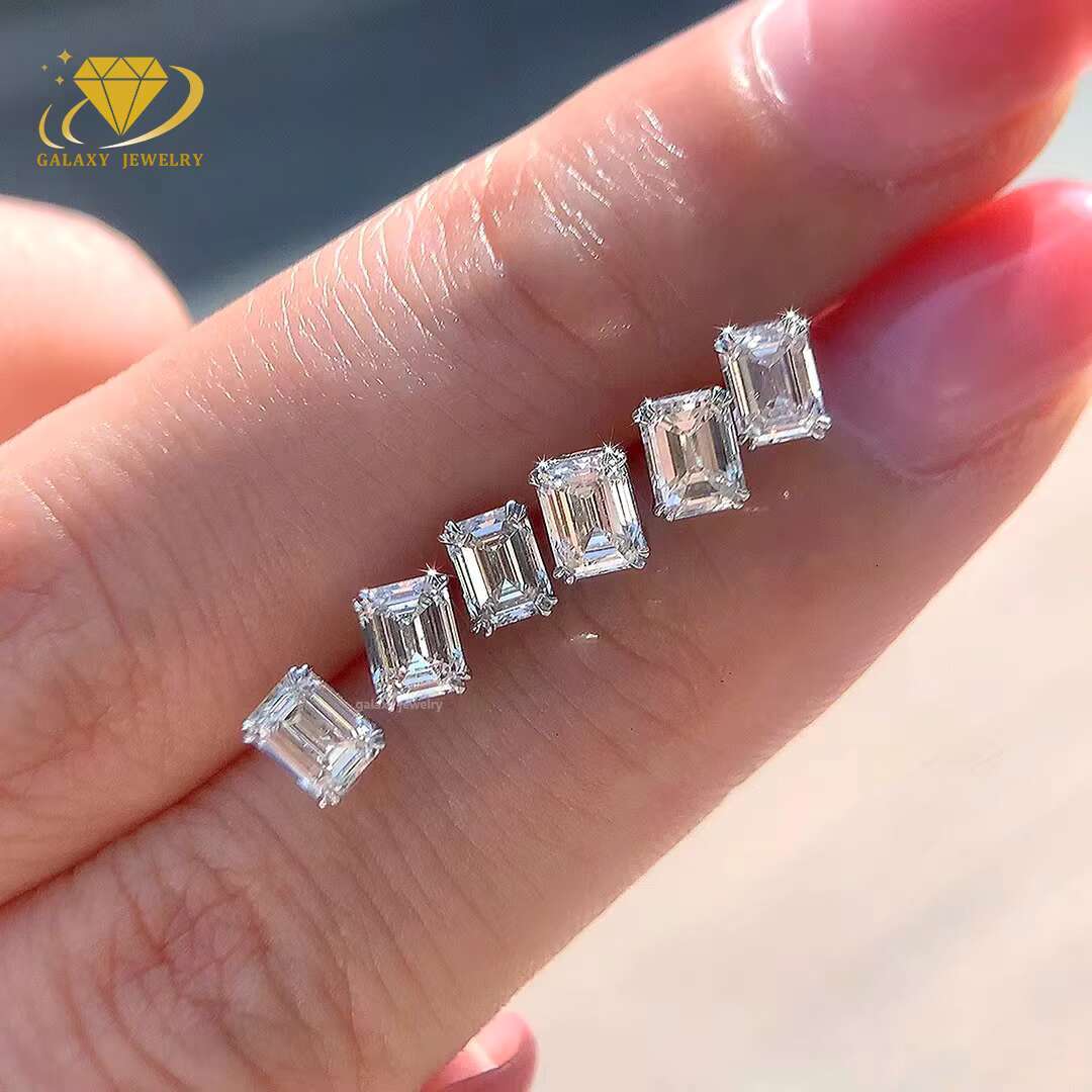 Customized S925 Silver 1.0 Carat 5x7mm 10k 14k 18k Gold Emerald Cut Stud Earring Ice Diamond Fashion Jewelry Earrings Women