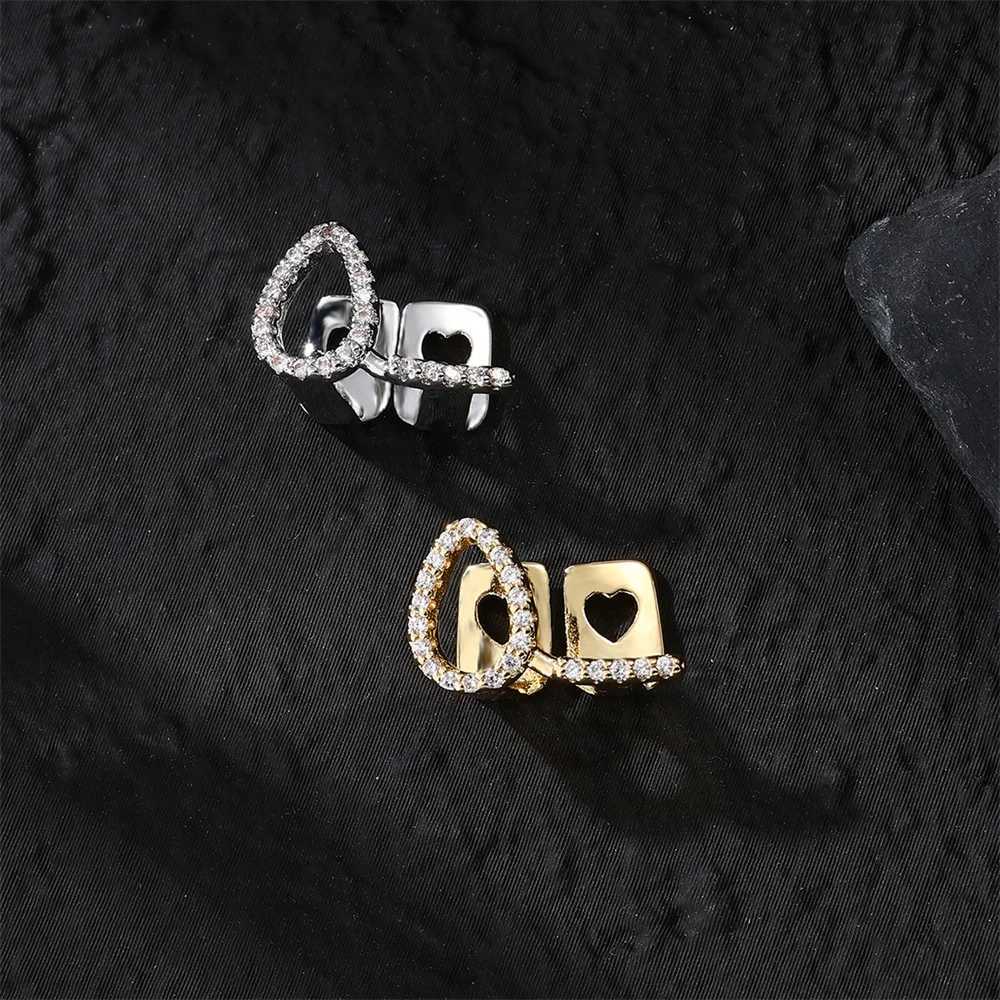 1 Hip Hop Fashion Sparkling Single/Double Toothed Grille Used for Mens Rock Ice Out Zircon and Paving Hollow Water Drop shaped Mouth Grilles W250412
