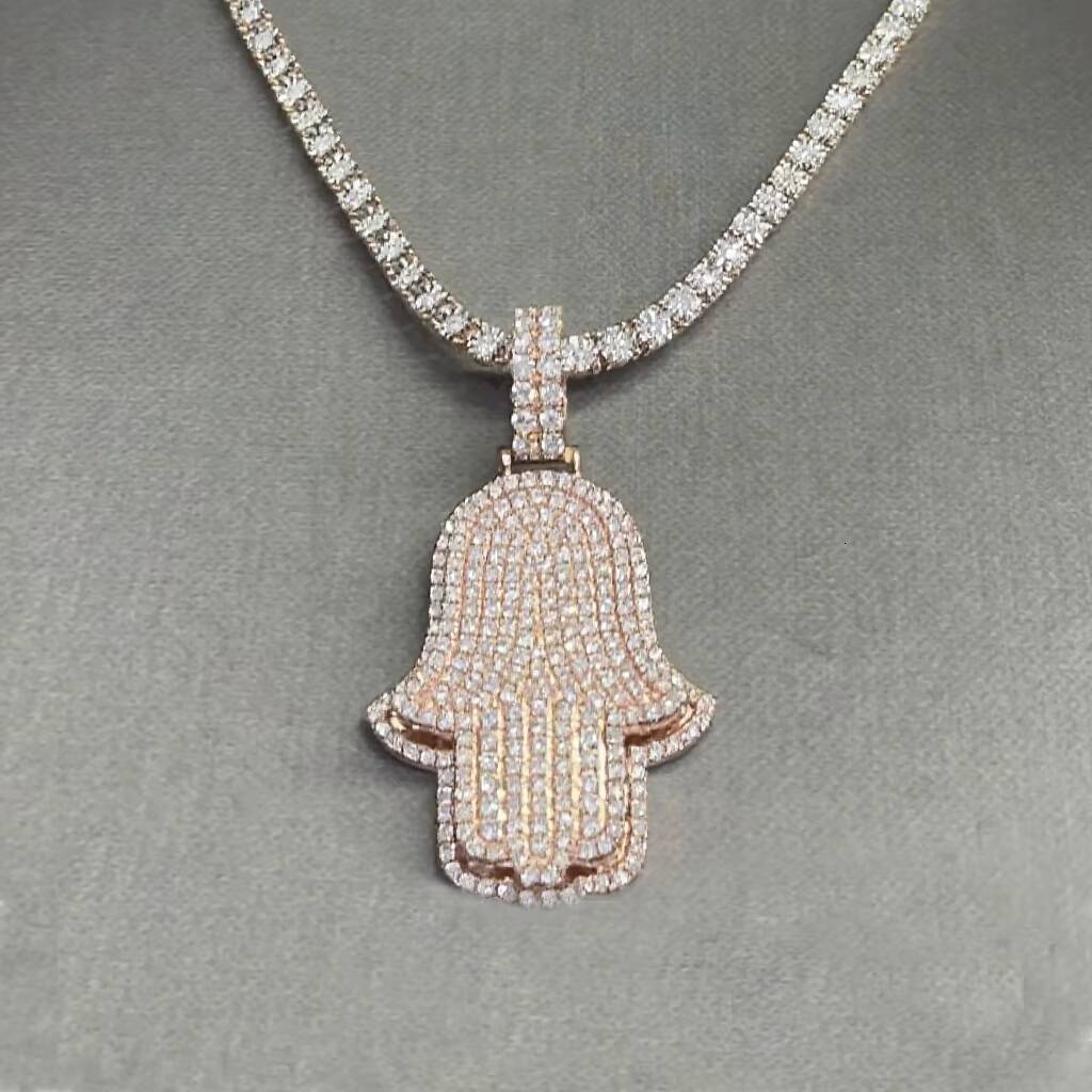 Wholesale Hip Hop Fine Pendant Necklaces Charms Hand Pendant 925 Silver Iced Out VVS Moissanite Hamsa Pendant with Ice Chain