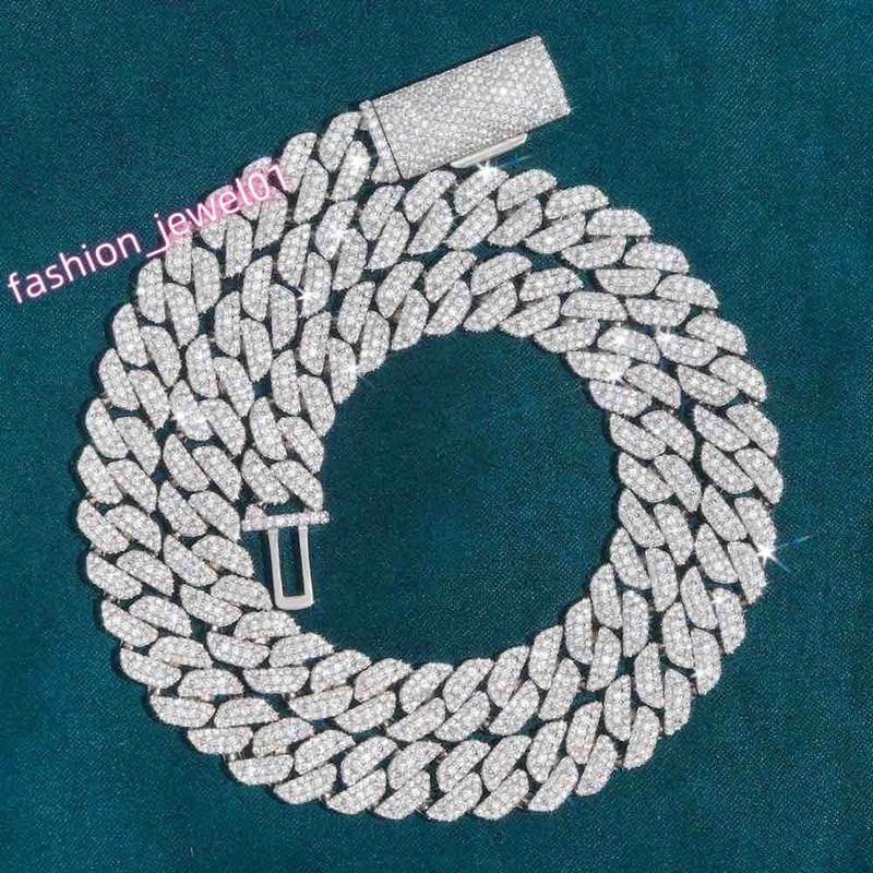 Iced Out 3rows 12mm 14mm 16mm 18mm 20mm VVS Moissanite Miami Cuban Link Chain Pass Diamond Tester GRA Hip Hop 925 Silver