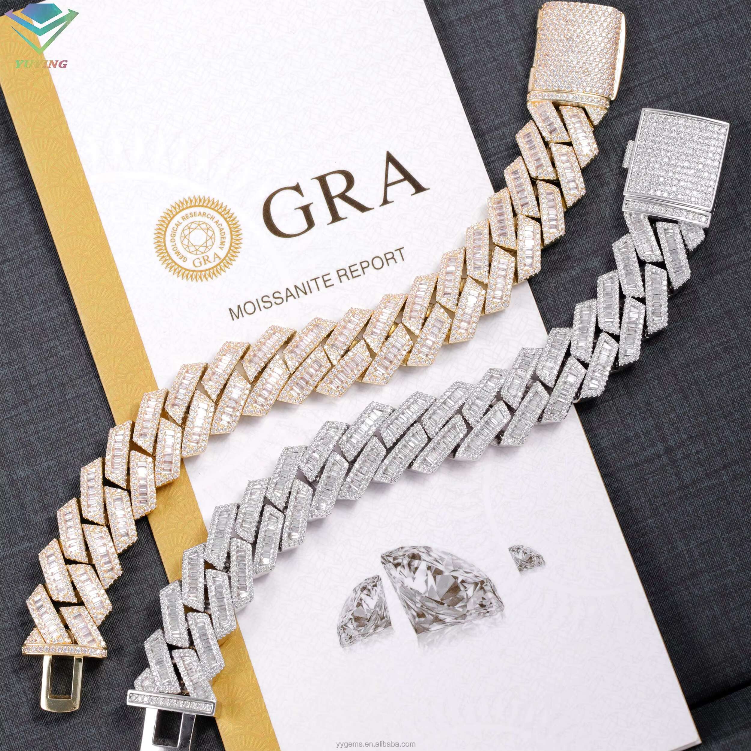 925 Silver Baguette Cut Moissanite Diamond Cuban Bracelet for Men Hip Hop Design Platinum Material Gift