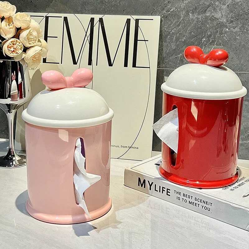 Bow paper towel storage box cute he napkin box living ro desktop creative decoration table storage box household items Y251112