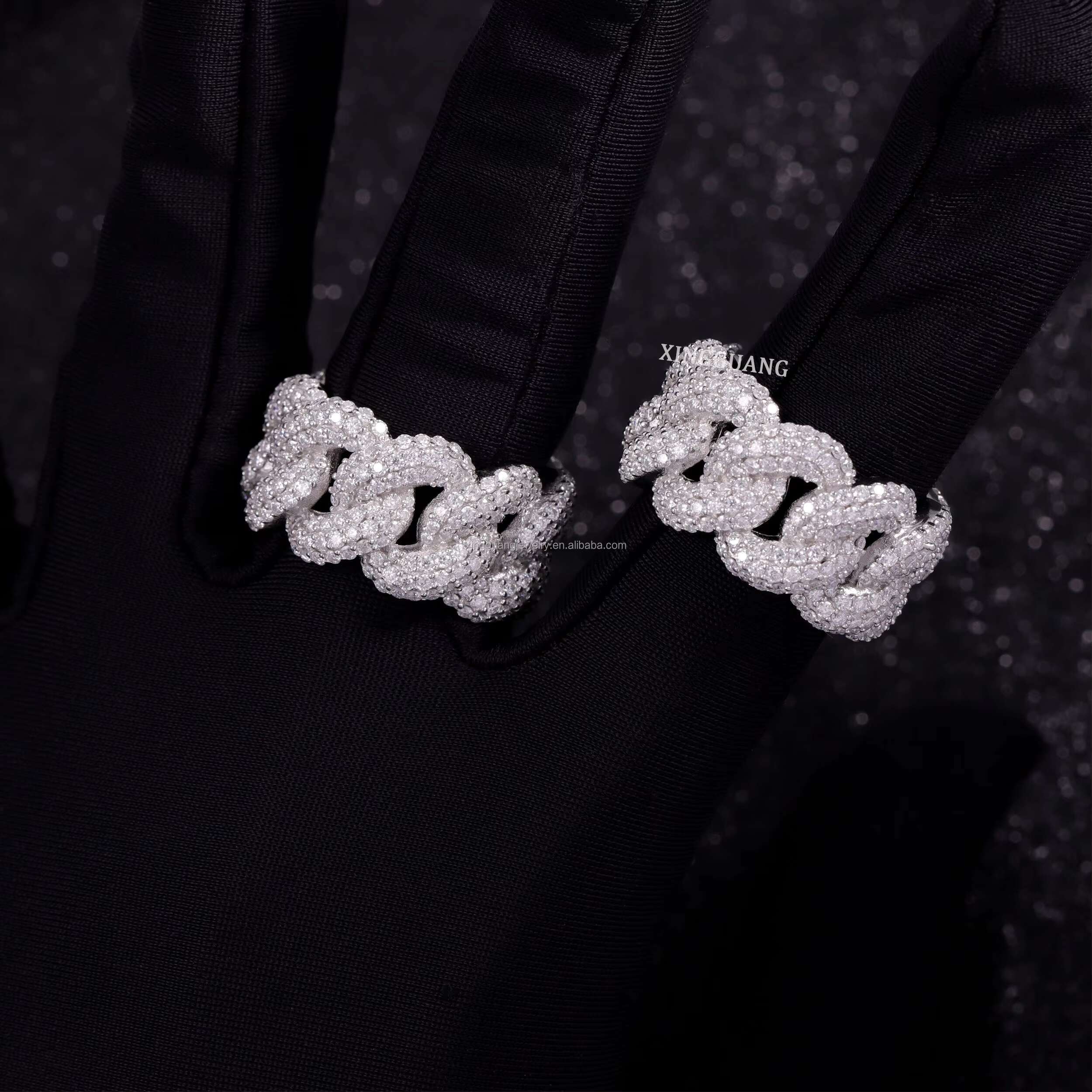 Hot Sale in Stock Iced Out Moissanite Cuban Ring Jewelry 925 Sterling Silver Men Hip Hop Ring VVS Moissanite Diamond Cuban Ring