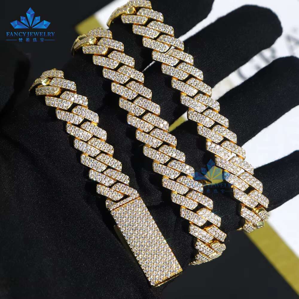 Trendy Factory Direct Sale 925 Silver Cuban Link Chain Necklace 8mm-15mm Sizes with Iced VVS Moissanite Diamond Hip Hop Gift