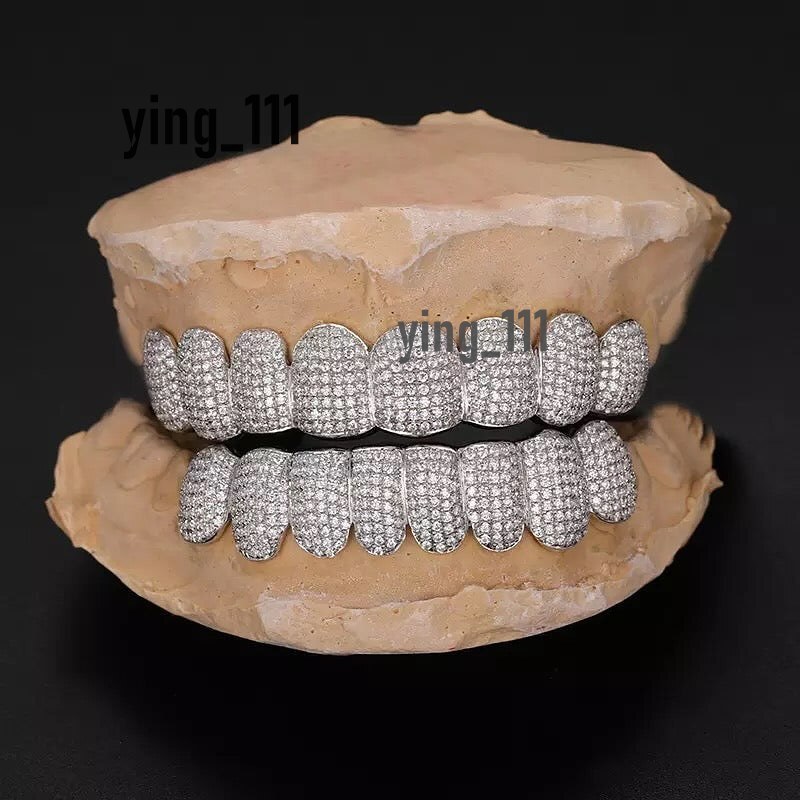 Iced Out Moissanite Grillz VVS S925 White Gold Plated Perm Cut Custom Grillz for Teeth