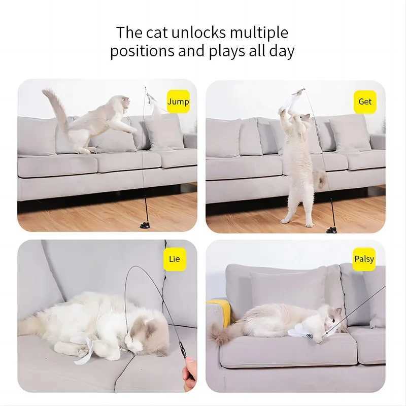 Cat toy feather stick interactive toy kitten toy with super suction cup detachable feather replacement cat Accesorios Y250412