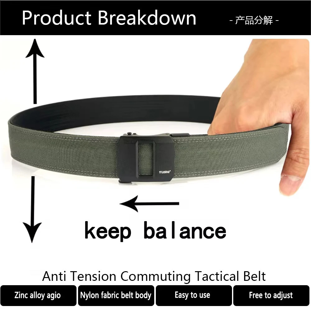 TUSHI 4.3CM Wide double-layer reinforced automatic buckle training quick hanging pistol belt Mens nylon outdoor leisure 250407