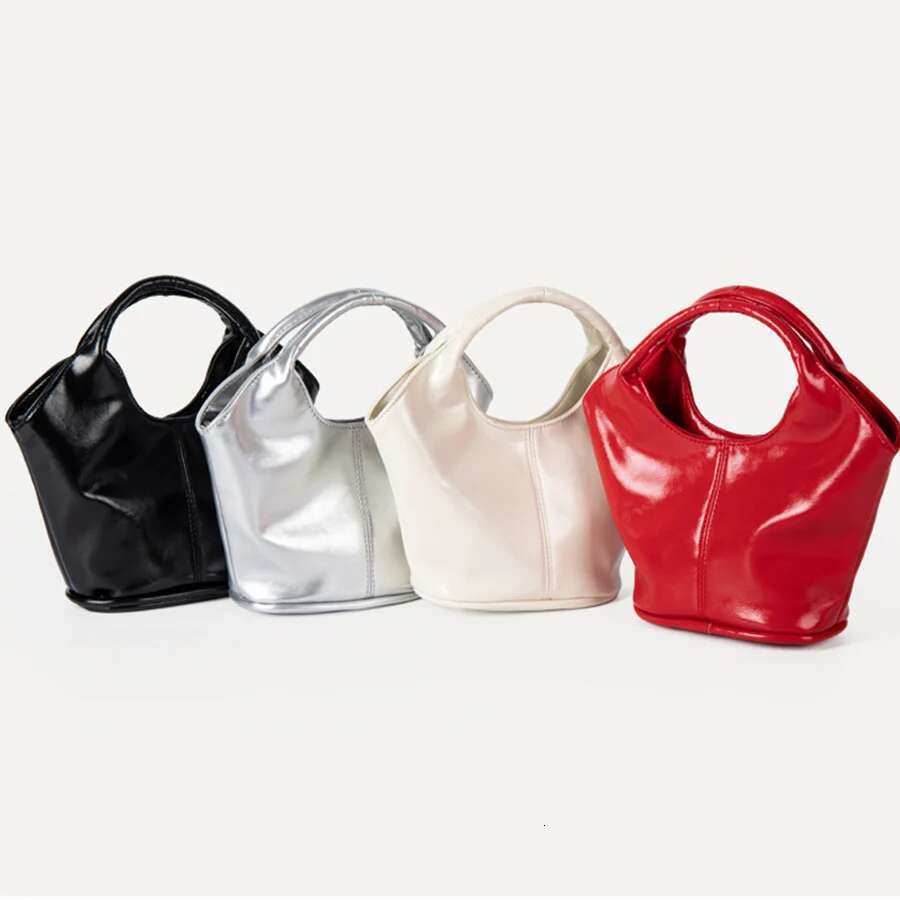 Fashion Basket Tote Black Women's Handbags Retro Commuter Shoulder Crossbody Pu Leather Fan-Shaped Bucket Bag Sac A Main