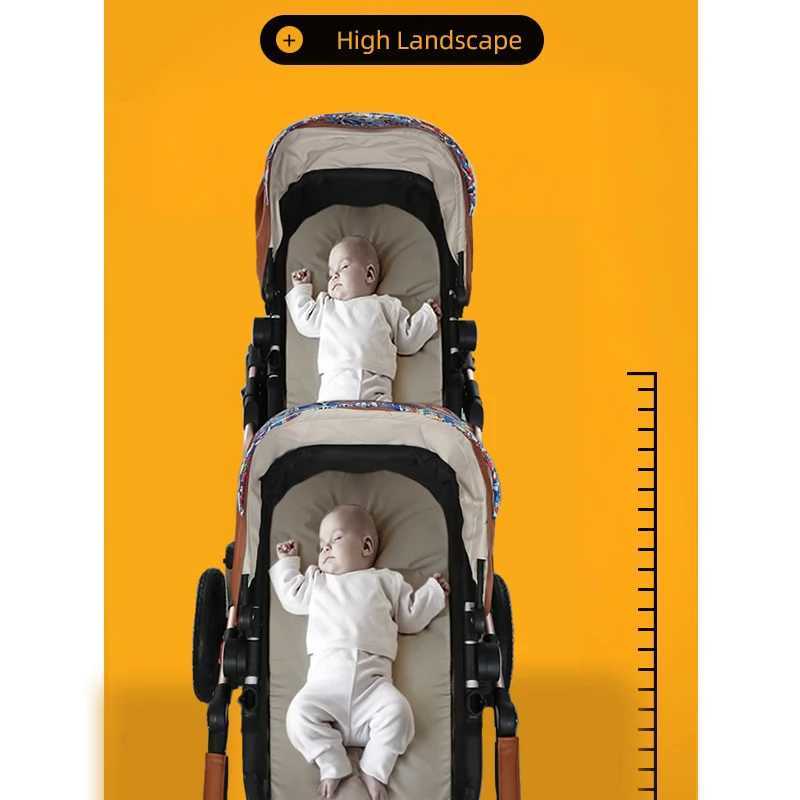 New luxury twin baby stroller aluminum frame PU leather twin baby stroller baby can sit and lie down twin baby stroller W250411