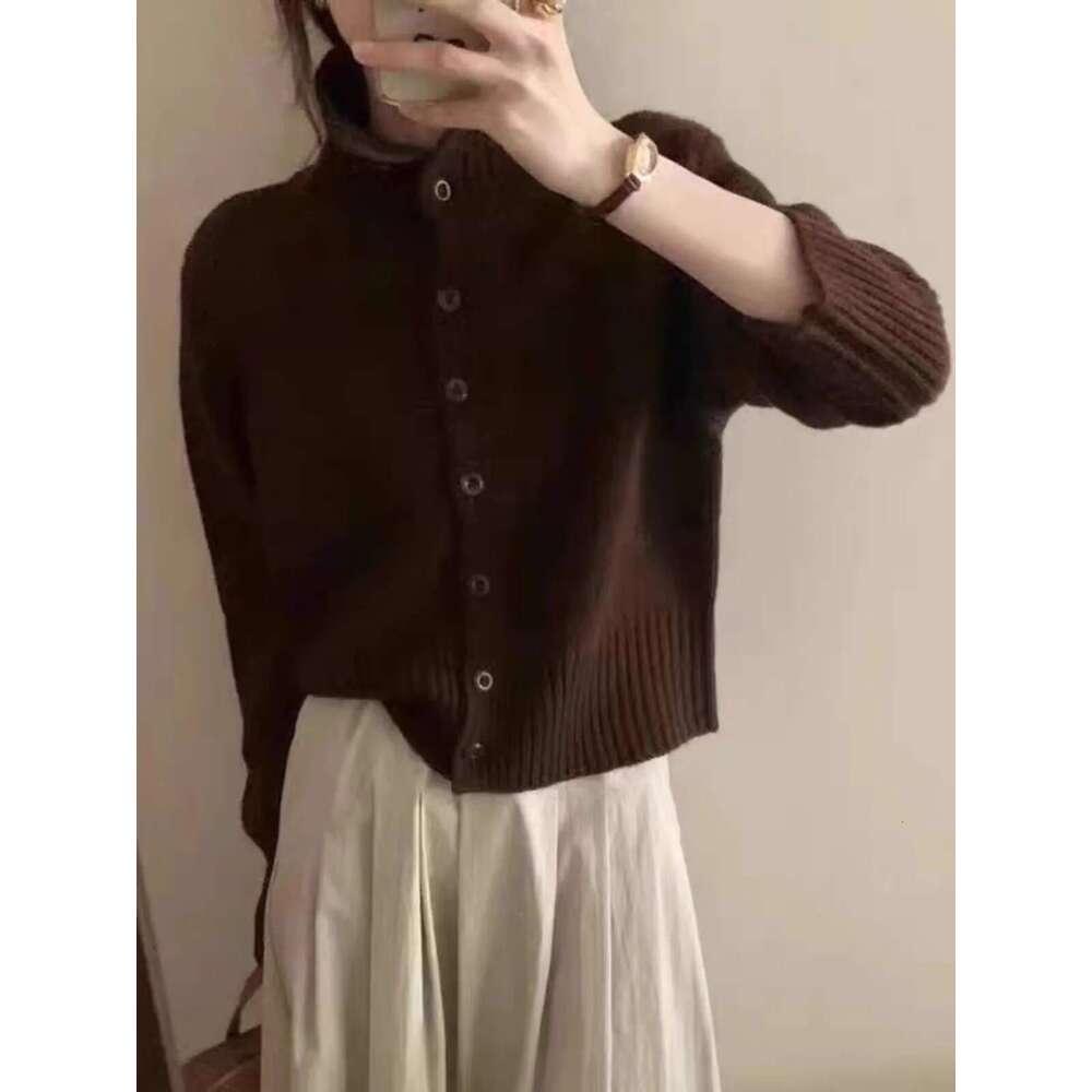 Designer Bag French New Turtleneck Short Cashmere Knit Cardigan Women's Autumn And Winter Loose Bottom Sweater Wool Coat