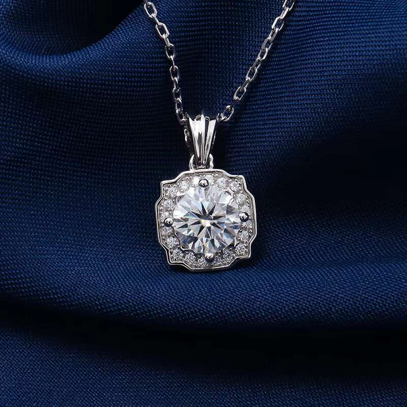 925 Silver Moissanite Necklace with 0.5ct round VVS/D GRA Certificate Bridal Engagement Gift for Women