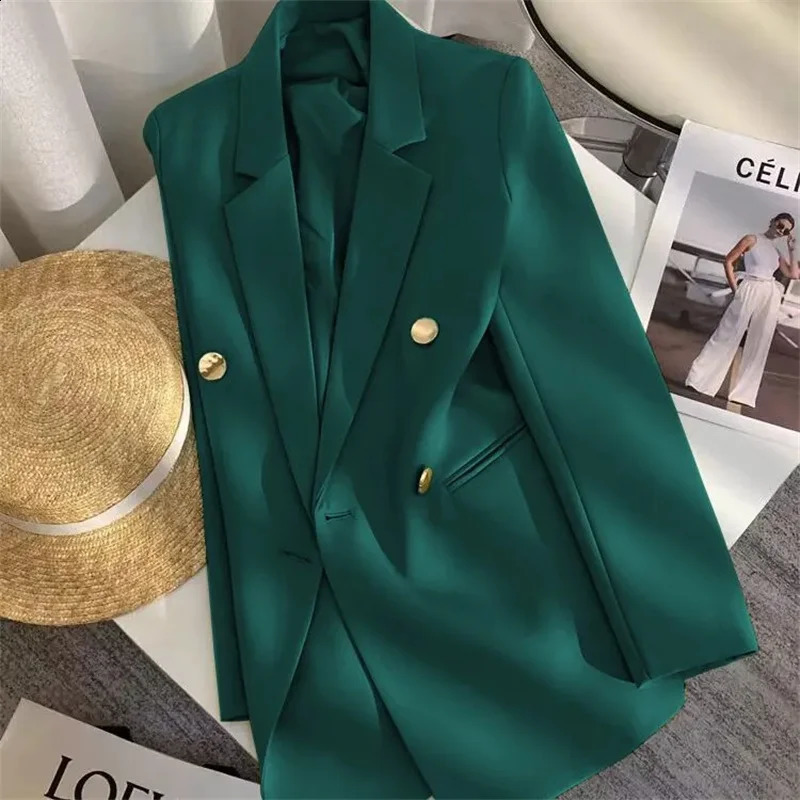 Womens elegant metal buckle white suit jacket casual office womens highend feeling Western style clothing springsummer 2025 250407