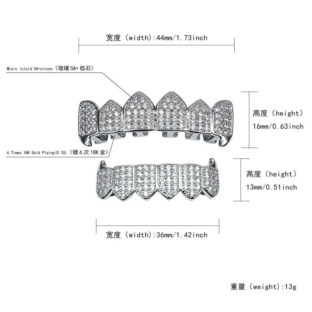 YONGX 6/6 Ice Out CZ Stone Teeth Grill Suitable for Women Hip Hop Shining Zircon Teeth Hat Bracket Jewelry Bottom W250412