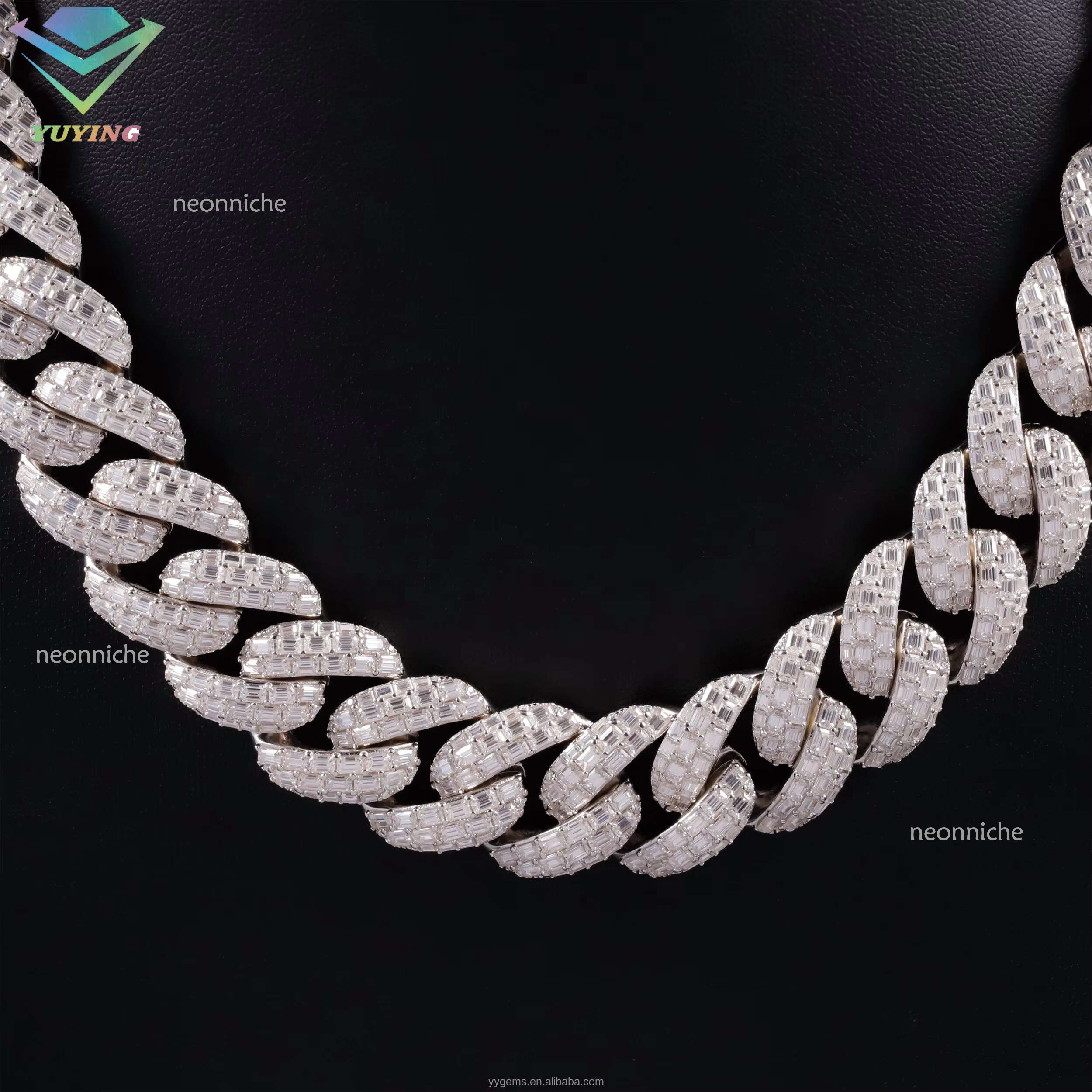 Bgbg Hiphop 22mm 20mm Rectangular Baguette Sier Iced Out Moissanite Cuban k Chain