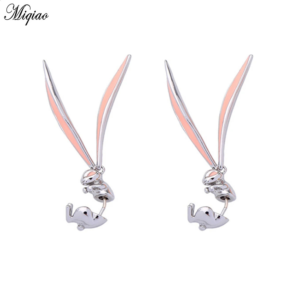 Miqiao 2PCS Fashion Explosion Style Stainless Steel Cute Rabbit Girl Heart shaped Stud Earrings Perforated Jewelry 250409