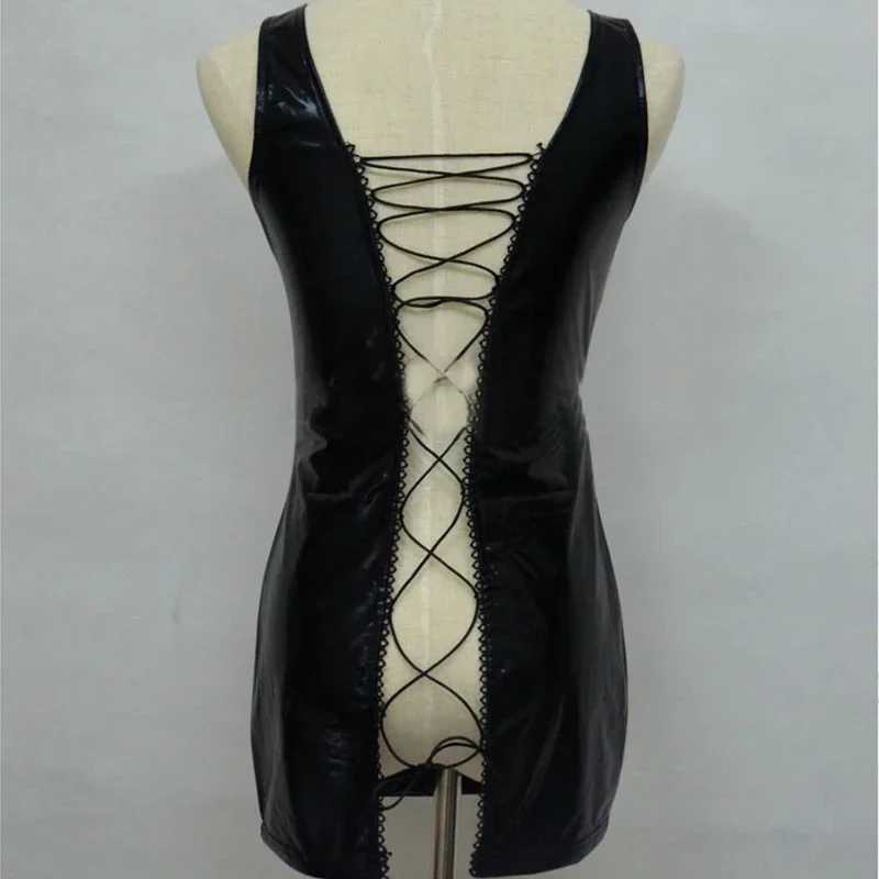Womens sexy lingerie hot steel pipe dance erotic clothing artificial tight fitting jumpsuit Unitard baby doll leather sex lingerie dress exotic clothi