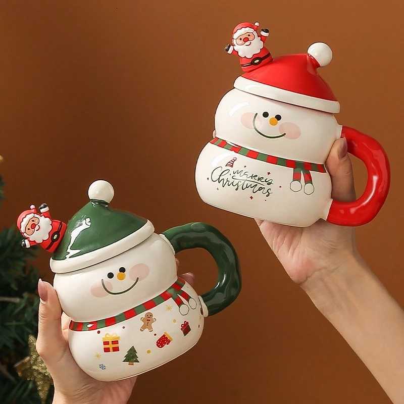 Christmas Christmas Ceramic Cup with Lid Spoon Large Capacity Cartoon Christmas Mug Home Holiday Atmosphere Gift Y251112
