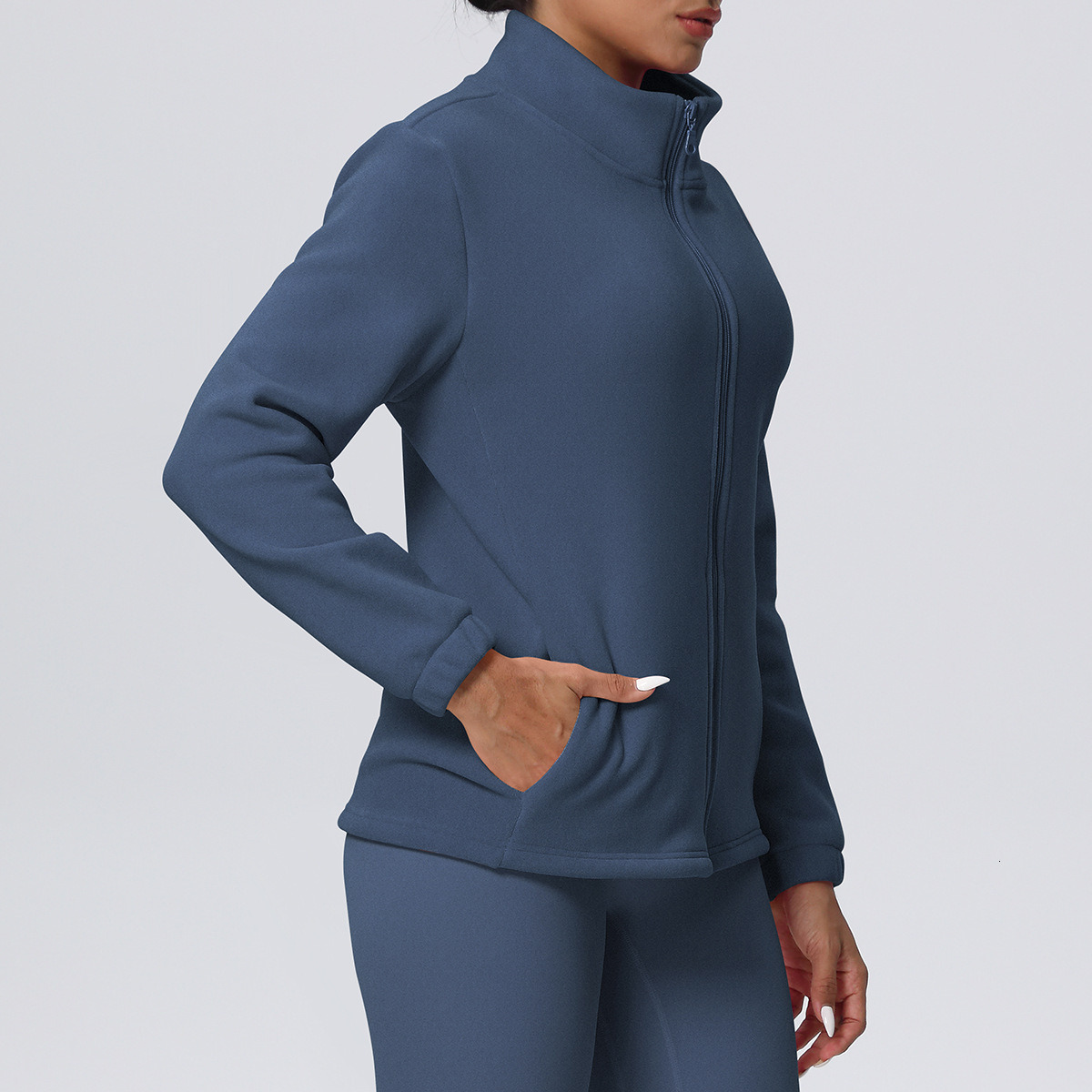 European and American trendy high neck warm and velvet zipper sports jacket, loose yoga clothes, casual and fashionable versatile hoodie for women