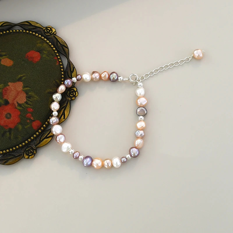 ASHIQI 5mm Natural Baroque Pearl Multi Color Bracelet 925 Pure Silver Jewelry 250409