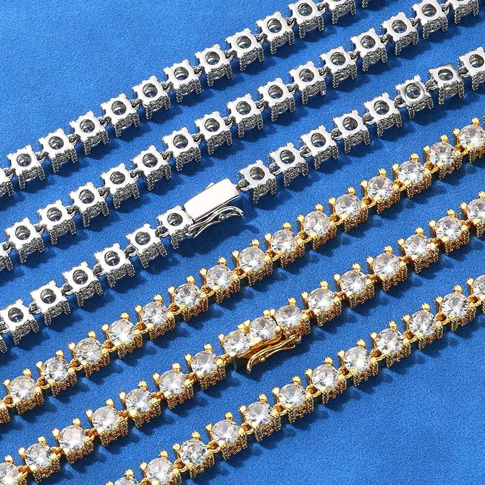 Wholesale Fashion 925 Sterling Silver Gold Plated Moissanite Tennis Chain 6mm Wide 7 8 9 Inches Bracelet Jewelry for Men Women