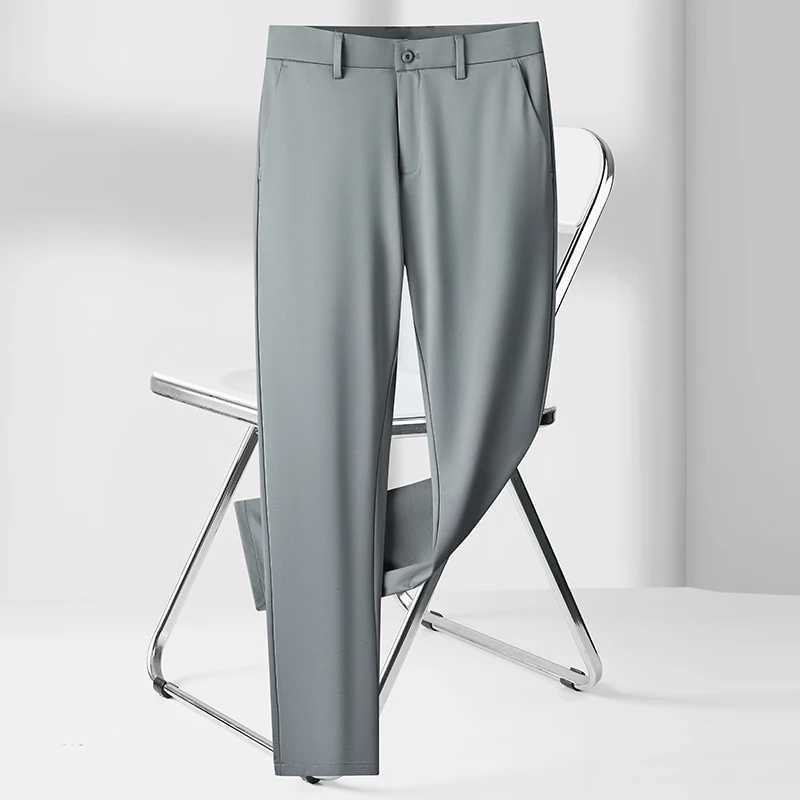 Draping Ice Silk Summer Thin casual pants mens straight cut ultra-thin elastic soft business pants W250411