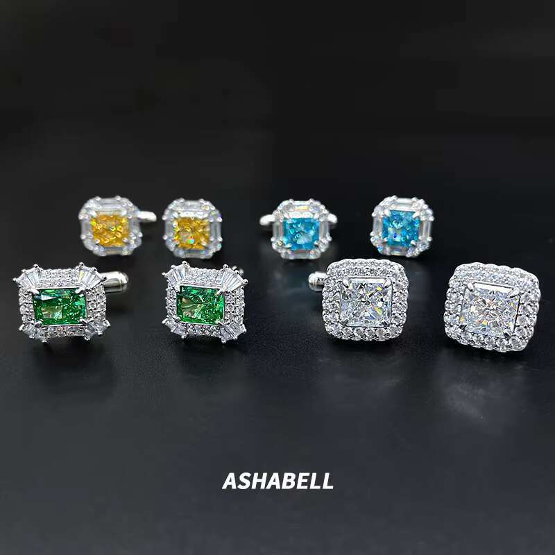 Customized Luxury 925 Sterling Silver Inlaid Gemstone Moissanite Moissanite Crystal Elegant Cufflinks for Men