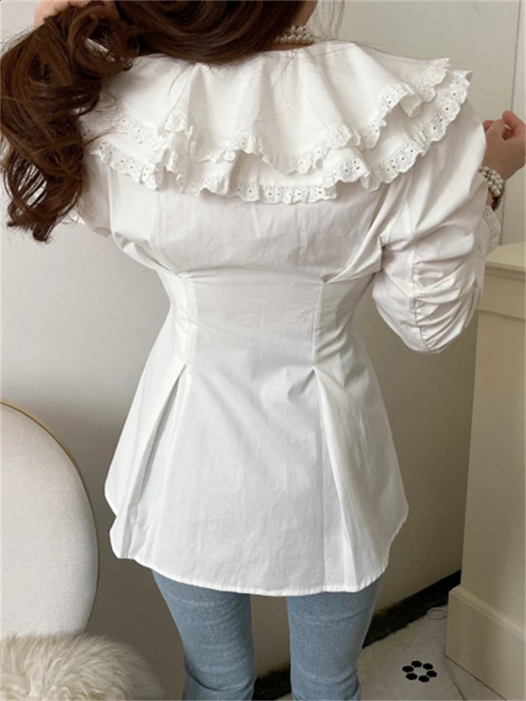 Summer Women Blouse Spring Shirt Female Woman Blouse Maxi Blusas Chiffon Casual Elegant Vintage Long Sleeve Oversize Loose White 250411