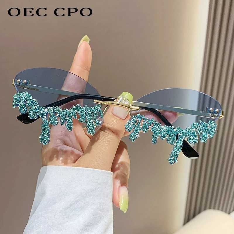 Diamond Rimless Sunglasses Women Luxury Brand Rhinestone Sun Glasses Ladies Sexy Tear Shape Punk Party Eyewear gafas de solC250411
