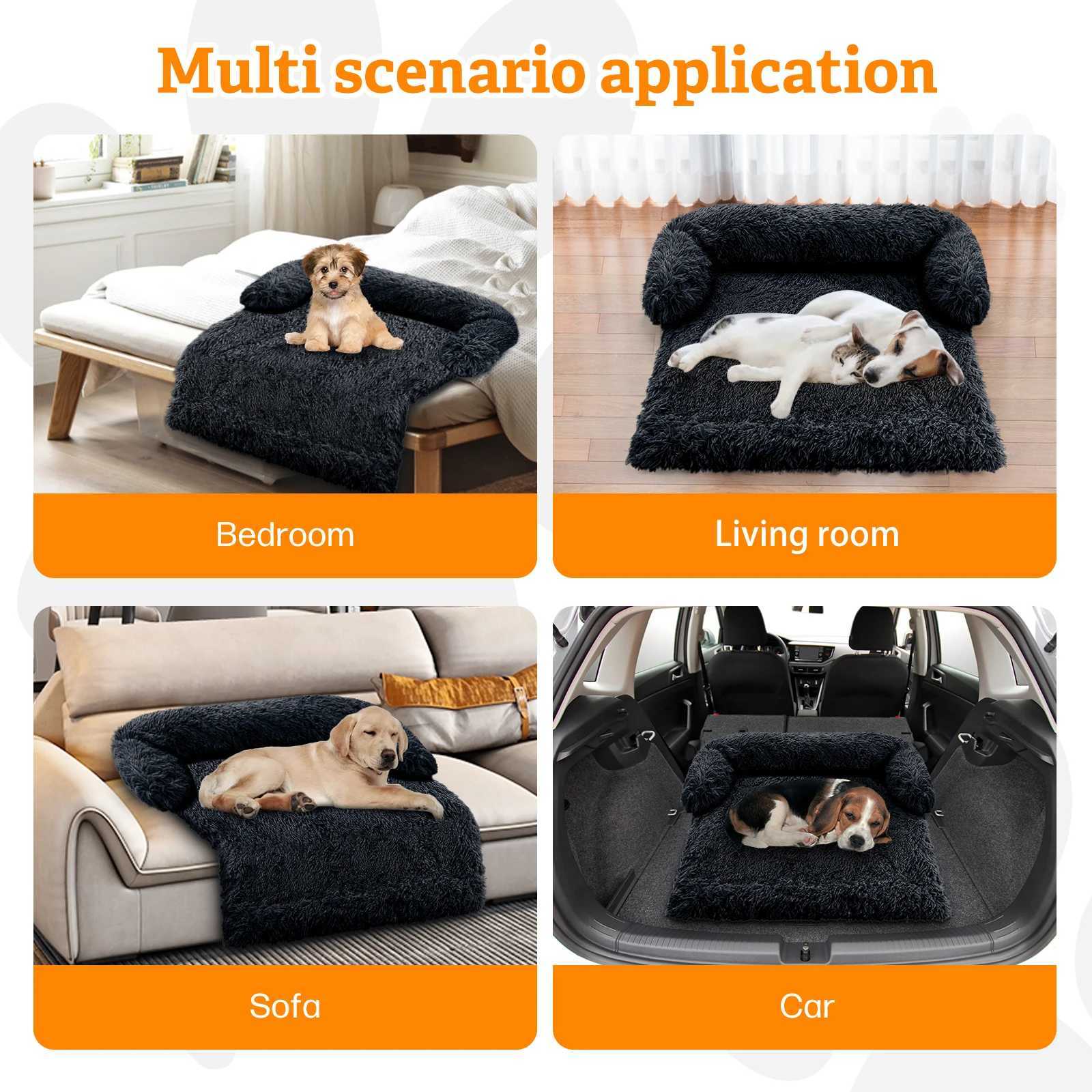 Comfortable plush dog house plush blanket furniture sofa dog sofa bed suitable for large dog supplies washable soft and warm nesting dog bed X250412