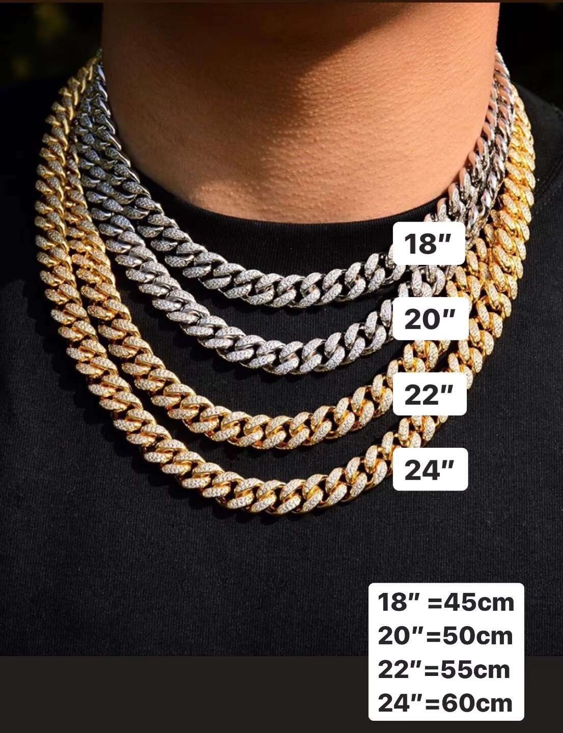 Factory 12mm Cuban Chain Hip Hop Iced Out Men Chains 2 Rows 925 Silver VVS Moissanite Cuban Chain