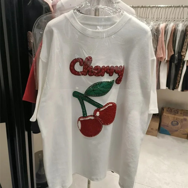 Autumn Flower Cherry Harvester Early Spring Casual Loose Fit Retro Round Neck Short Sleeve T-shirt for Women 250410