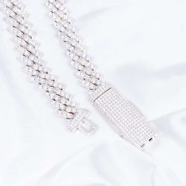 Wu Zhou Customized Hiphop Style Single Row Chain Sterling Silver VVS Top Quality Moissanite Cuban Chain Link for Rapper Jewelry