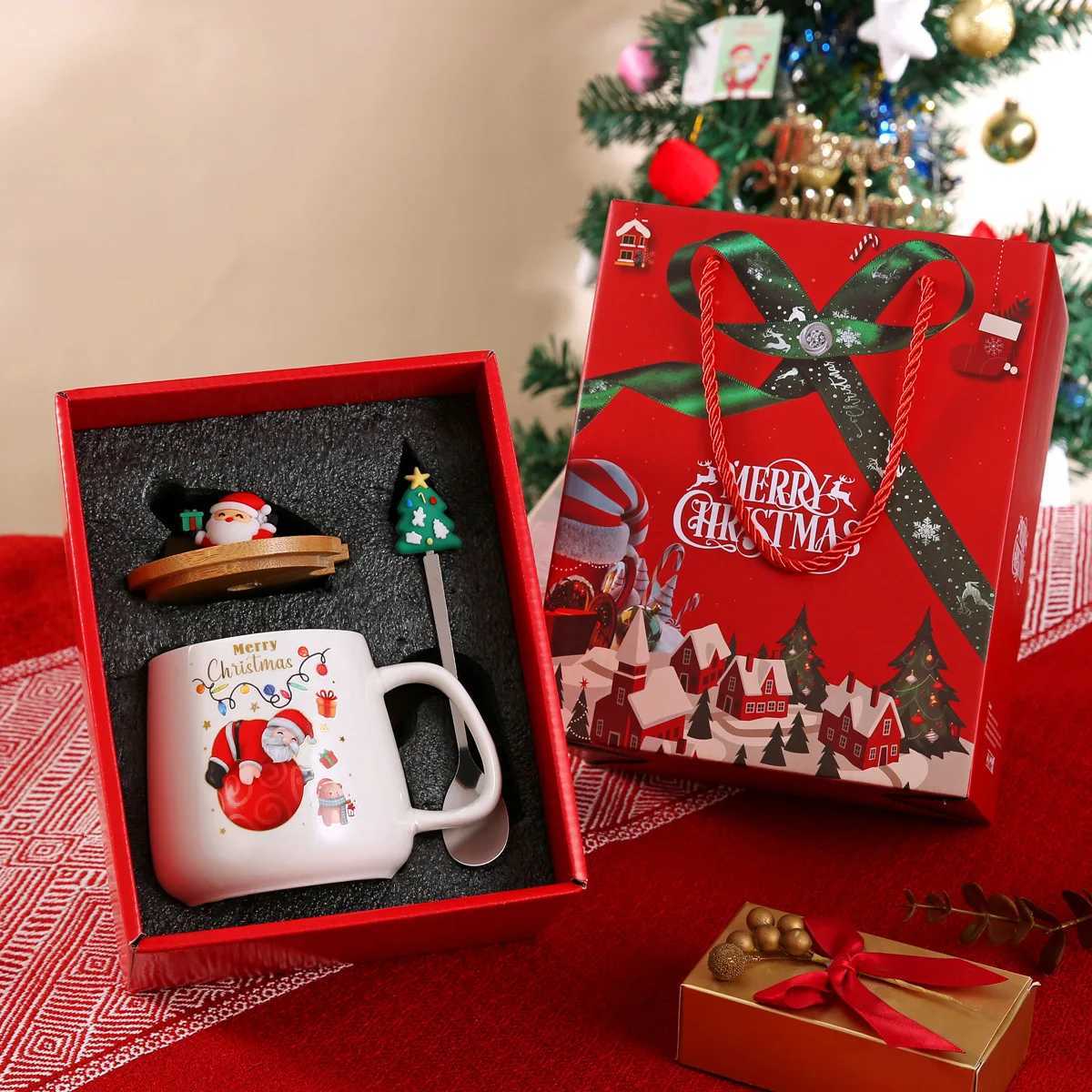 Christmas Mug gift box ceramic mug Christmas gift Ceramic mug with lid with spoon set cup Coffee cup Christmas present Y251112