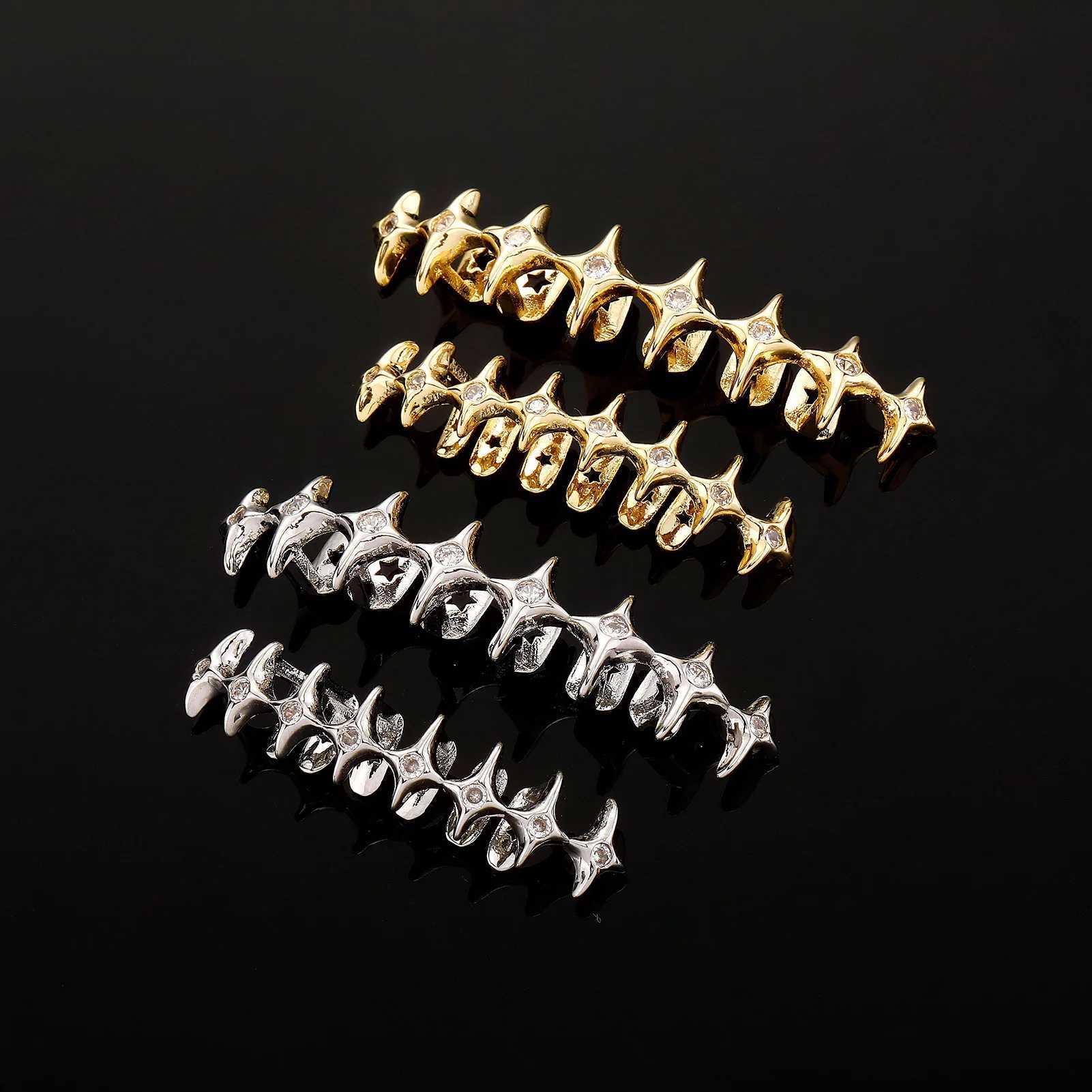 TOPGRILLZ Cross Bling Teen Grilz 8/8 Top Bootom Dental Mouth Punk Tooth Hat Role Playing Party Teeth Rap Singer Hip Hop Jewelry W250412
