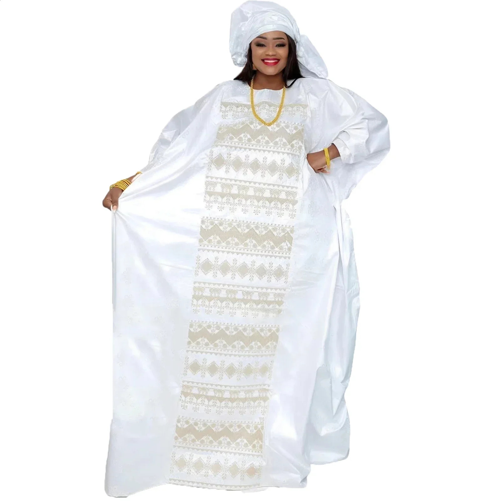 African couple dress traditional Bazaine ed floor length with scarf 250411