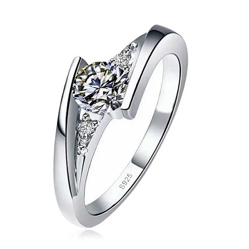 2024 Cute Womens Small Round Zircon Ring Vintage Silver Wedding Jewelry Promise Crystal Engagement RingXJ250412