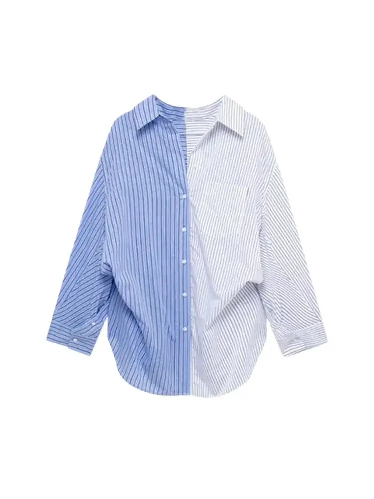 TRZA Womens Oversized Poplin Shirt Long Sleeve Button-Up Chic Blouse Fashionable Top for Ladies 250411