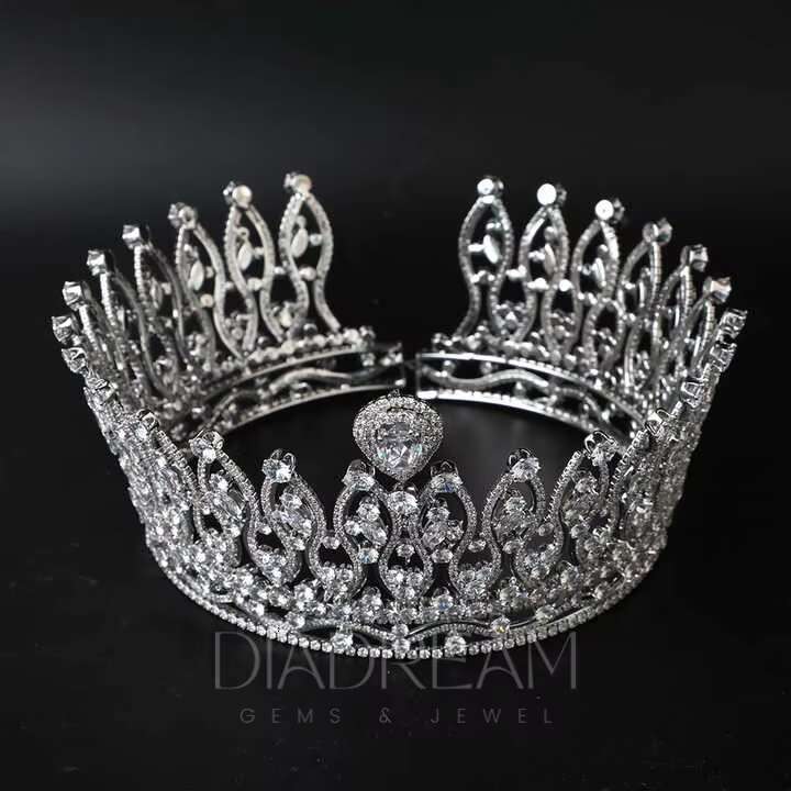 Luxury Full round Moissanite Crowns Platinum Gold Plated Wedding Hair Accessories Diamond Bridal Tiara for Weddings