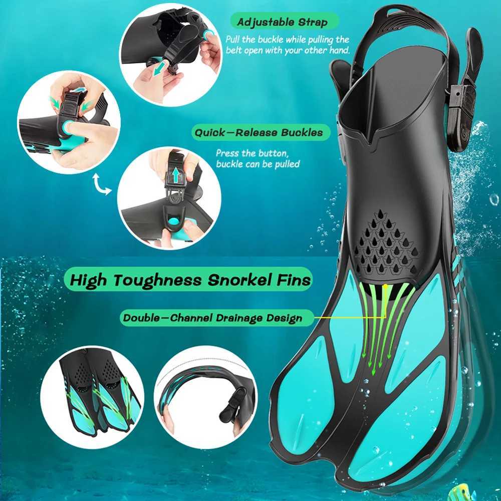 Inflatable fins adjustable buckle swimming flip cover short silicone diving shoes open heel travel size adult mensY250412