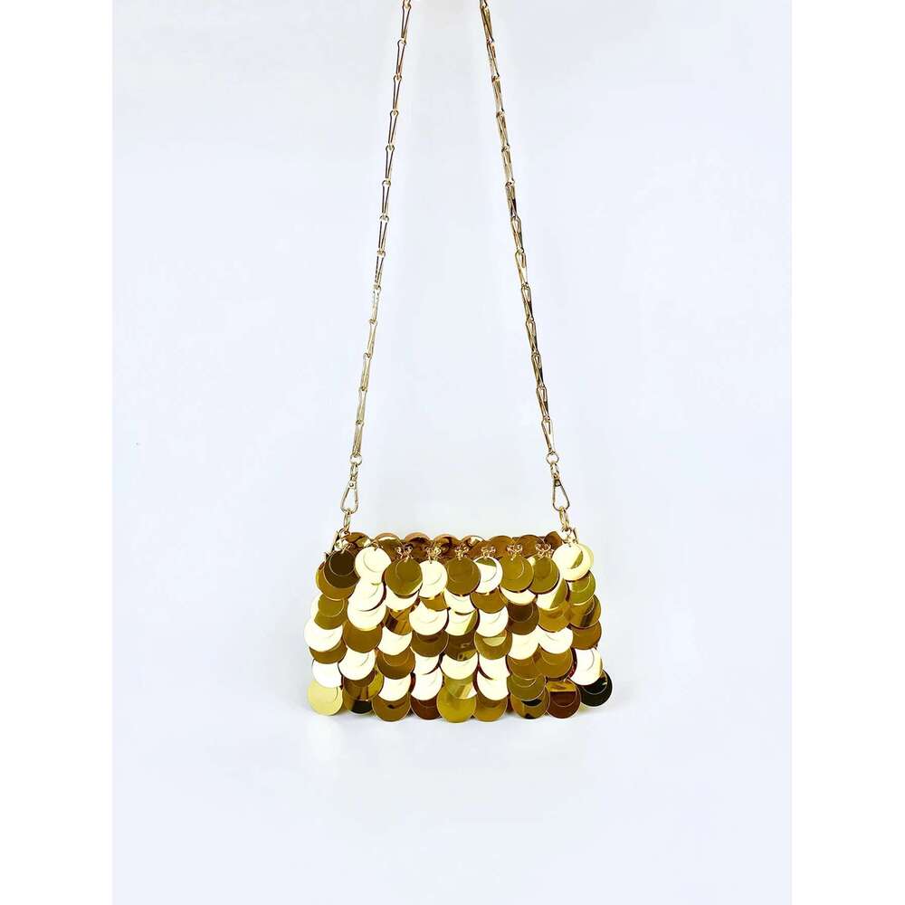 Trendy cool gold glitter chain, women's fashionable and simple texture, horizontal square bag, personalized bag