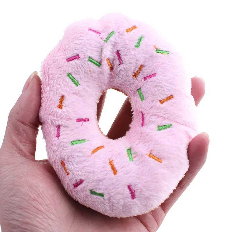 High Quality Soft Dog Doughnut Plush Pet Dog Toy Dog Chewing Toy Cute Puppy Squeezer Sound Toy Fun Puppy Mini Dog Interactive Toy T2504012