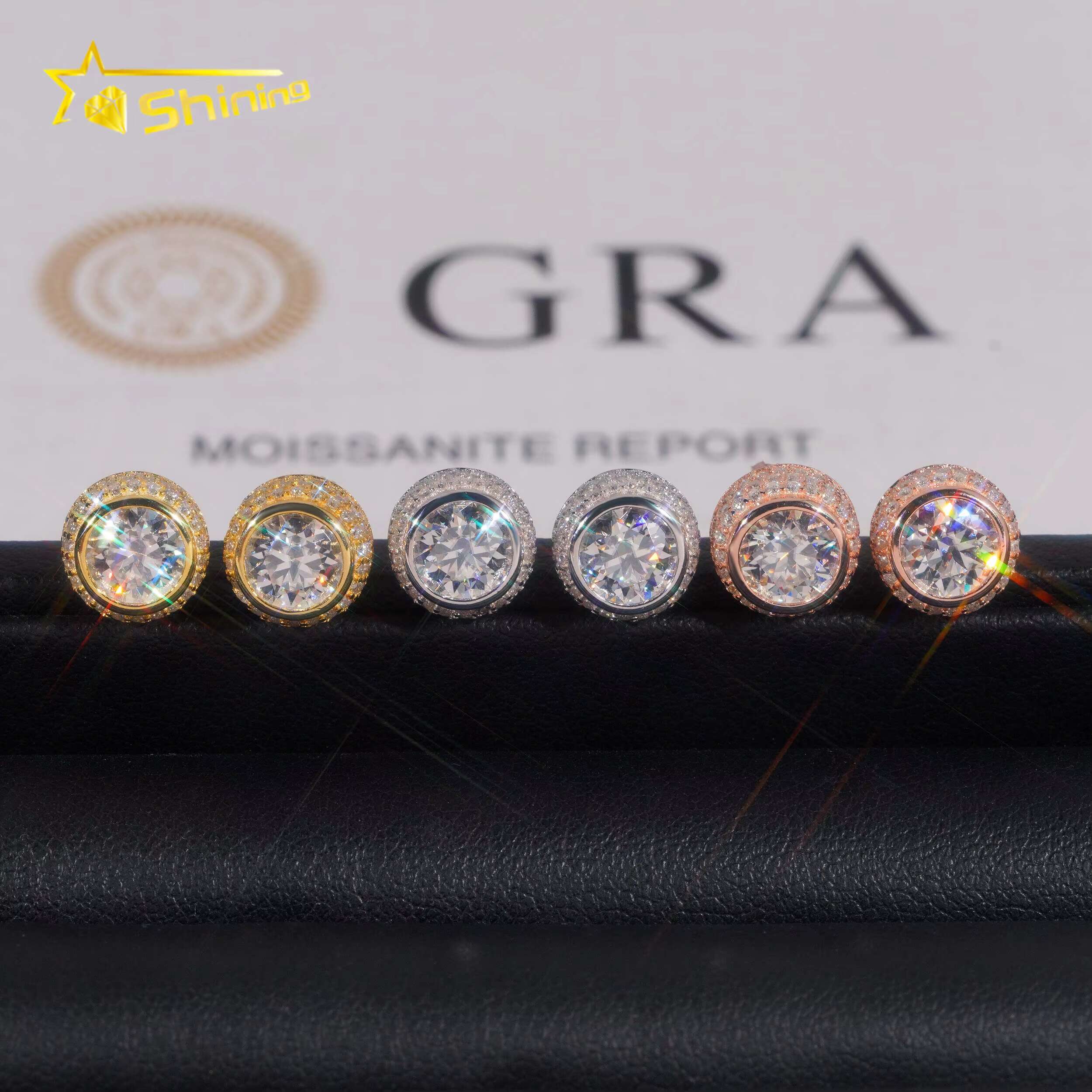 Ready to Ship Men Hip Hop Jewelry 925 Sterling Silver Gold Plated Iced Out Moissanite Men Stud Earrings With GRA