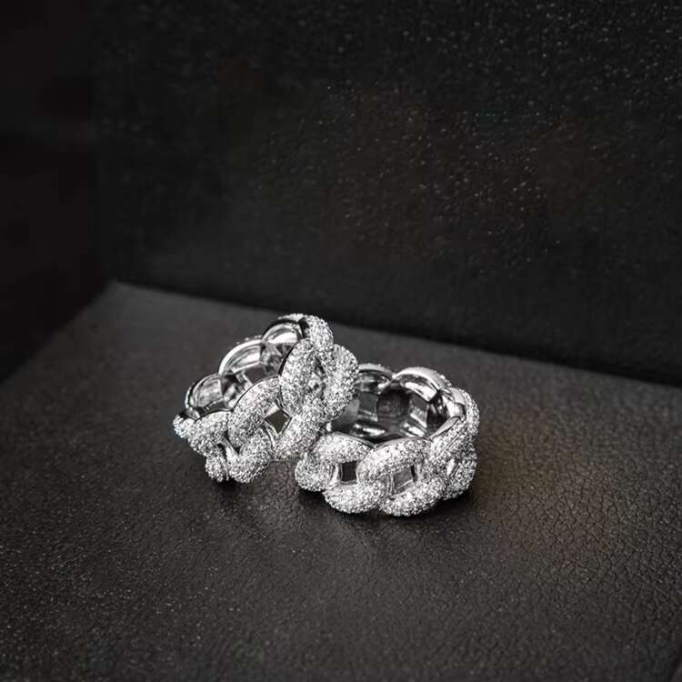 Customized Luxury Mens Ring Silver with Bright Moissanite Stone Hiphop Ring Cuban Moissanite Rings