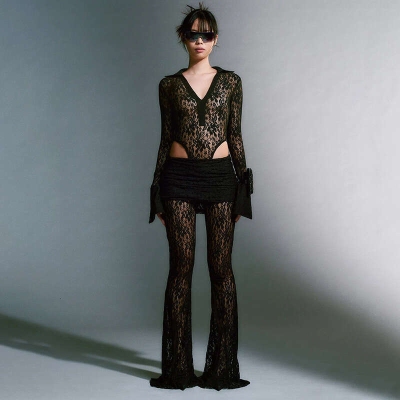 Women's Wear Wind Spring Women's Clothing New Product Pure Desire Sexy Perspective Lace Splicing Low Waist Micro Pull Pants
