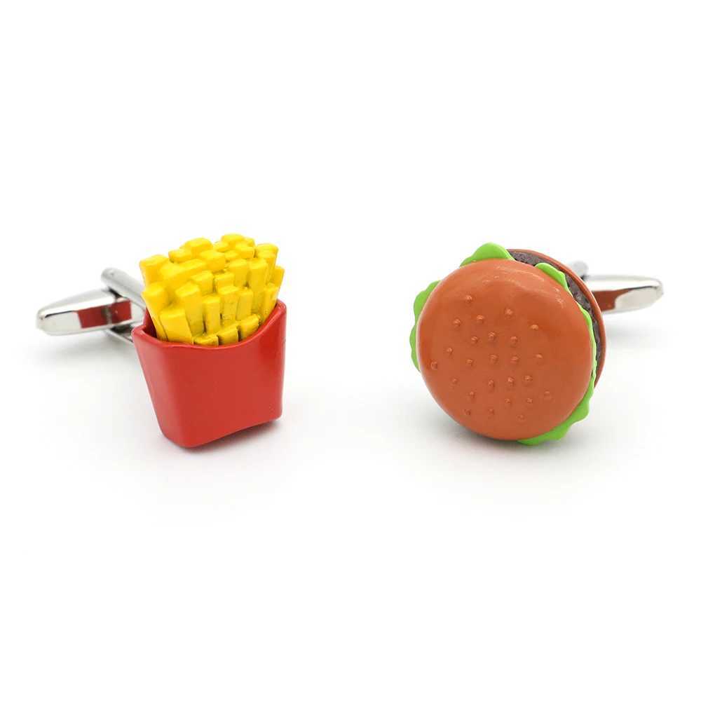 Fast Food Cuff Links Brown Burger and French Fries Design High Quality Brass Material Mens CufflinksT250412