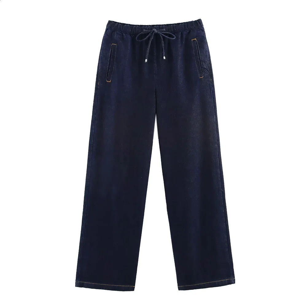 PB ZA 2025 Womens Denim twopiece Cut Button Loose Brushed Jacket Light Blue Pants 250411Z