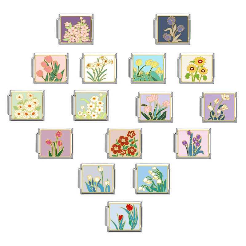Youvelst Romantic Charm Bracelet Flower Series Italian Charm Links Fit 9mm Bracelet Stainless Steel Making DIY JewelryC250411