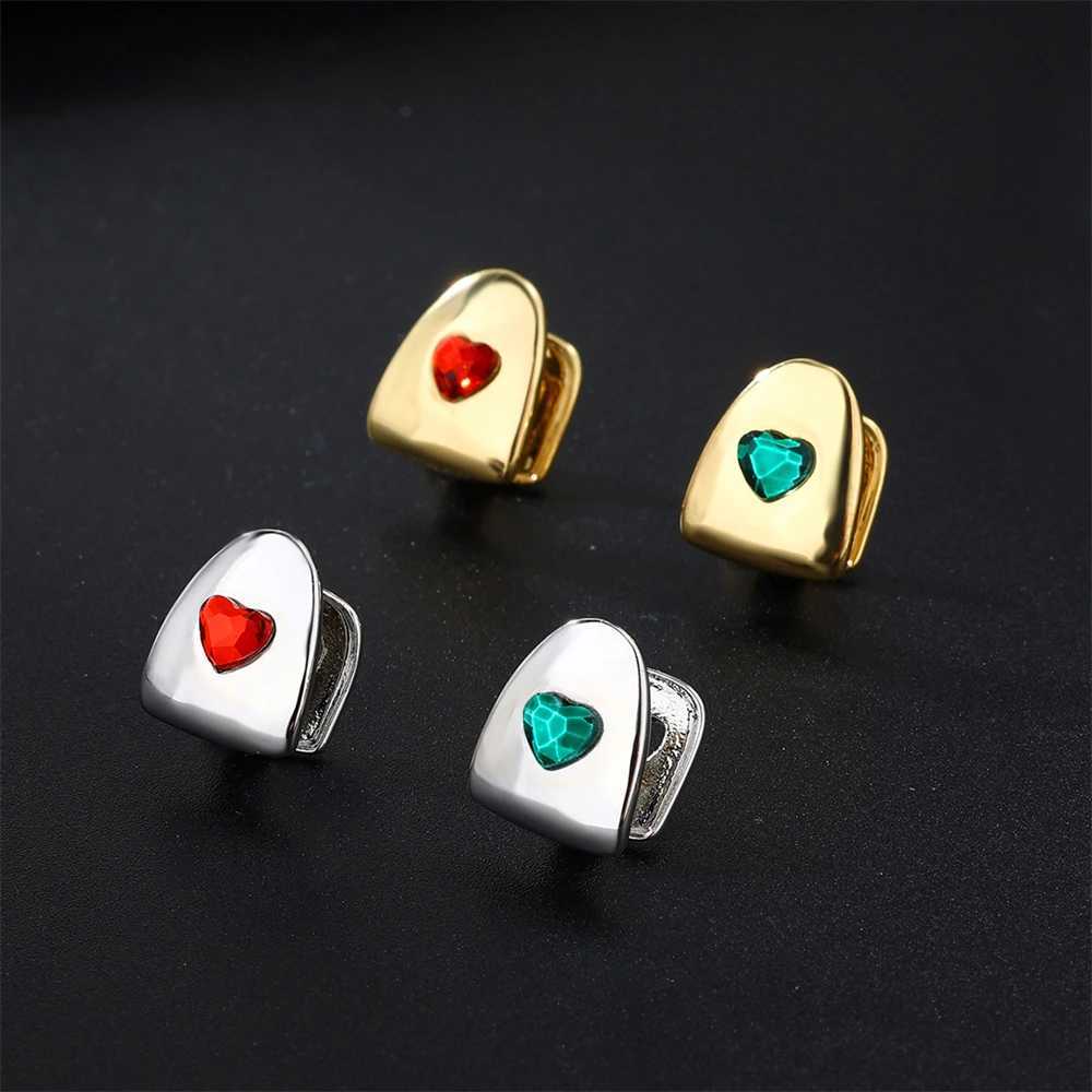 Hip Hop cubic zirconia red heart teeth Grilz gold-plated hat charm dental grill mens jewelry gift W250412